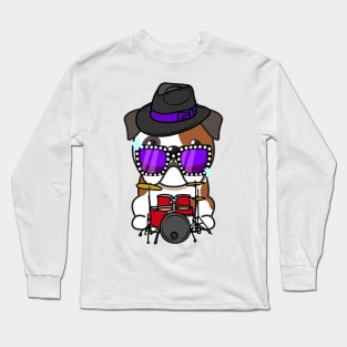 Cute English Bulldog jamming on the drums Long Sleeve T-Shirt